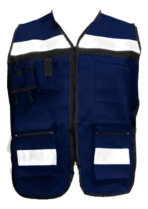 Chaleco Brigadista Seguridad Azul Con Reflejante Ajustable