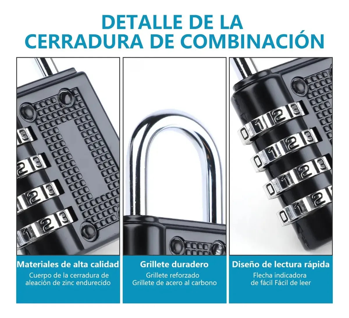 Candado De Combinación De 3 Piezas Con Seguridad De 4dígitos