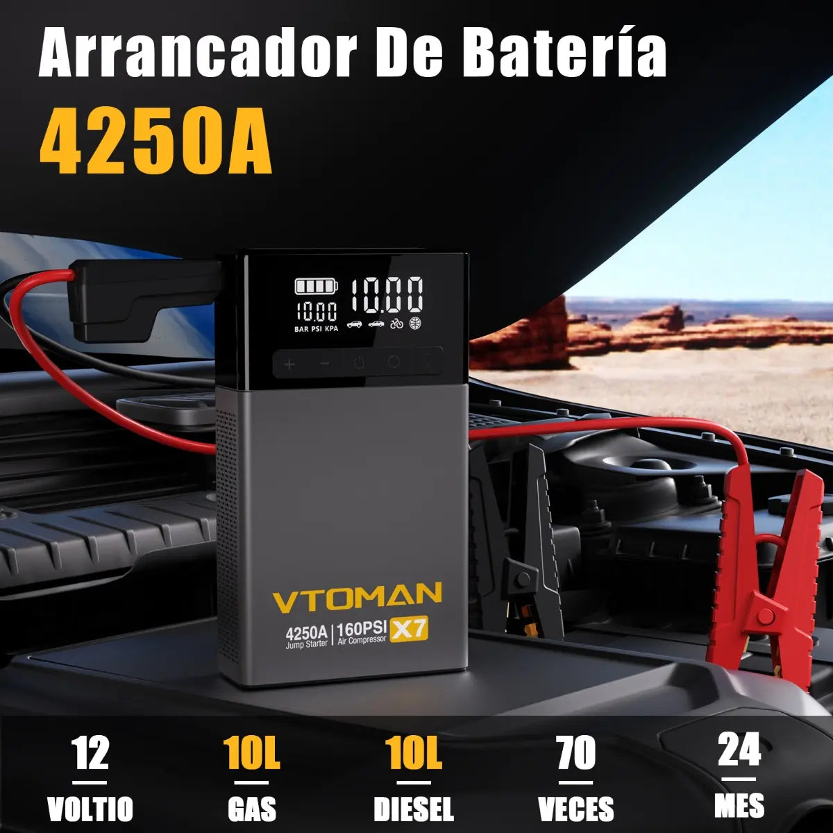 Arrancador de batería Vtoman X7 4250a con compresor inflador color gris