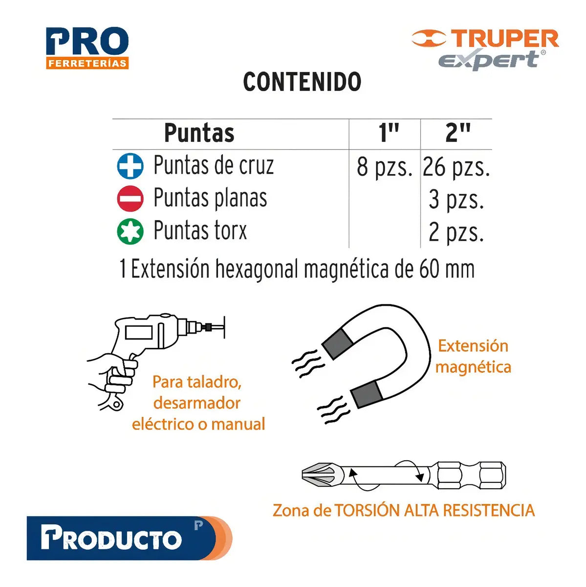 Juego De 40 Puntas De Impacto Para Desarmador Truper 101966