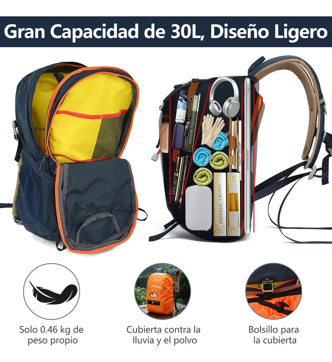 Mochila de Viaje ROYAL MOUNTAIN 30 L Impermeable con Compartimento para Laptop 15.6"