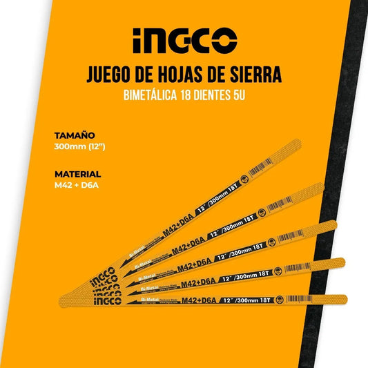 Segueta Bimetálica 12´´ 24 Dientes Ingco 5 Piezas