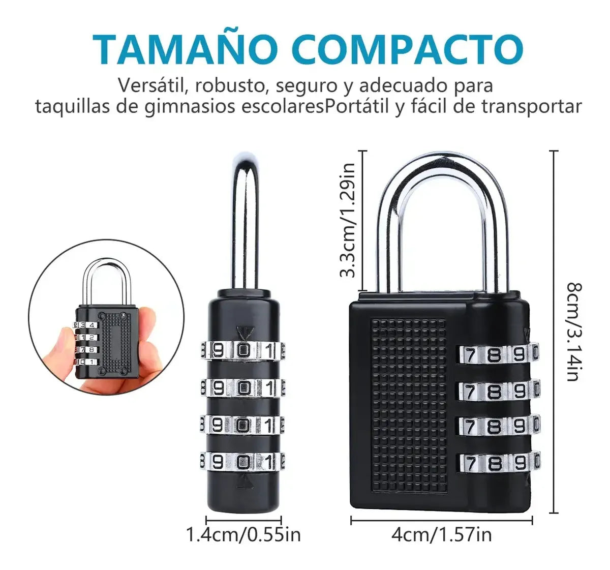 Candado De Combinación De 3 Piezas Con Seguridad De 4dígitos