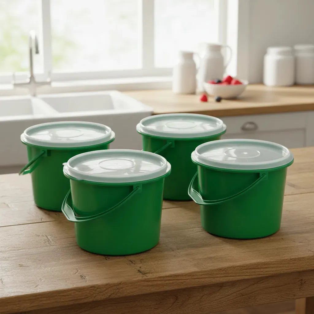 4 Cubetas Bote Lechero Con Tapa 5 Litros Plastico Cocina Color Verde