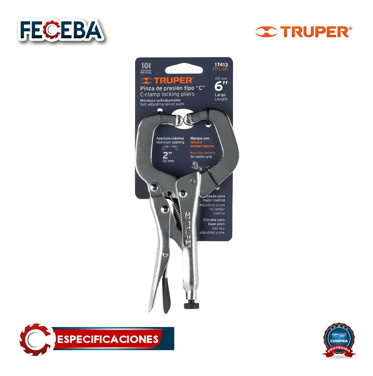 Pinzas Presion T. 'c' 6' Mordaza Ajustable Truper 17413
