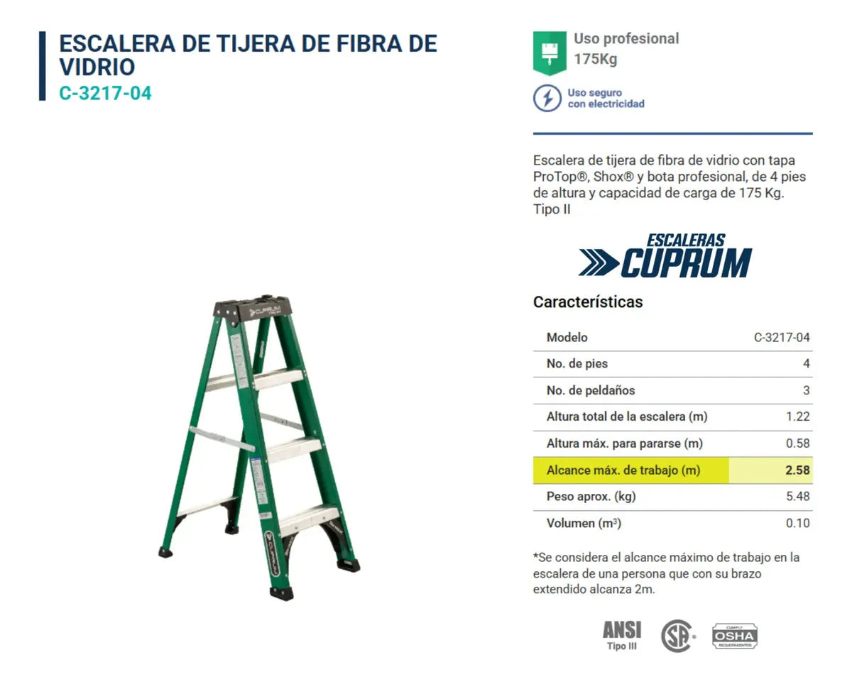 Escalera Tijera Fibra De Vidrio 1.22mts Pro C-3217-04