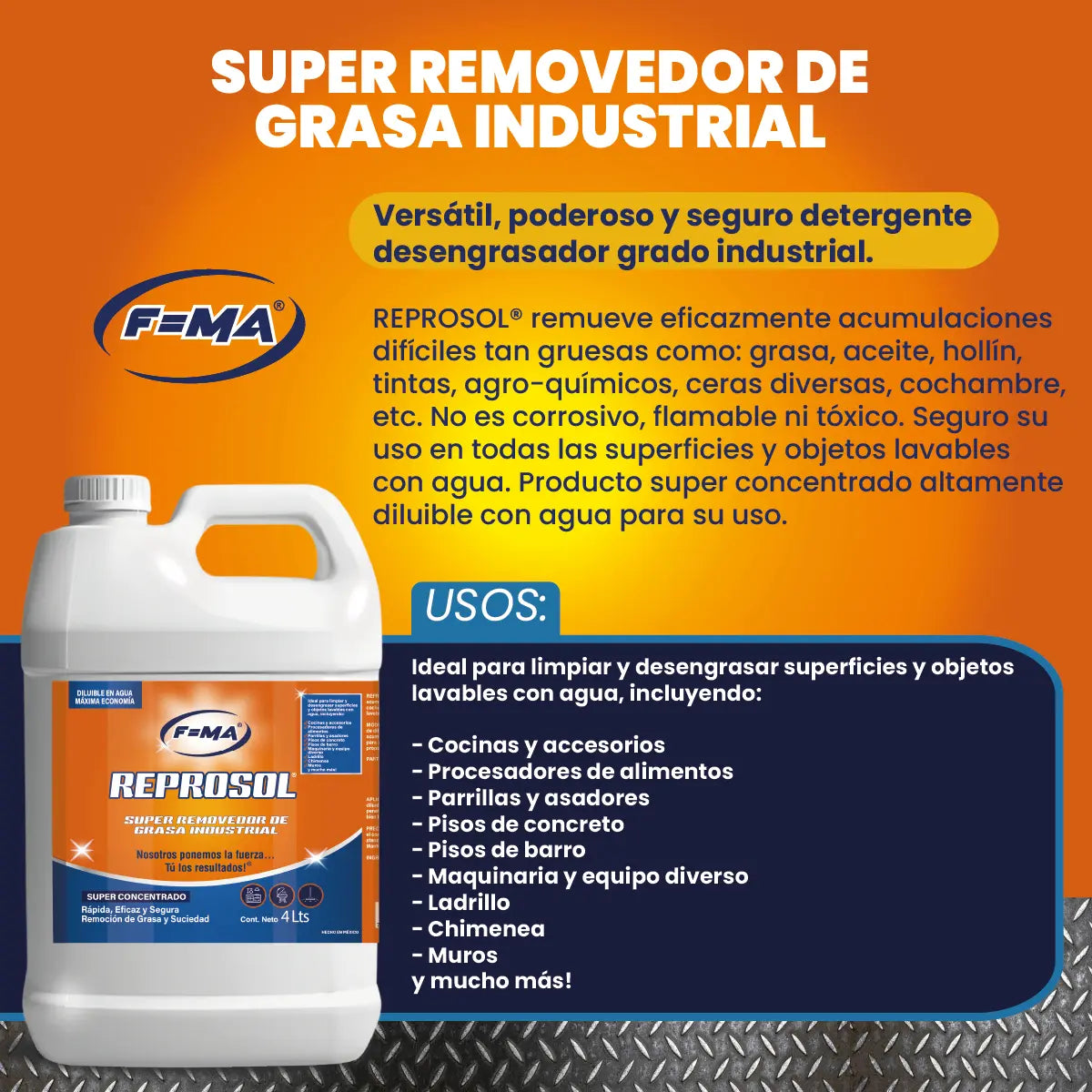 Desengrasante Industrial FMA REPROSOL 100% Concentrado de 4 L