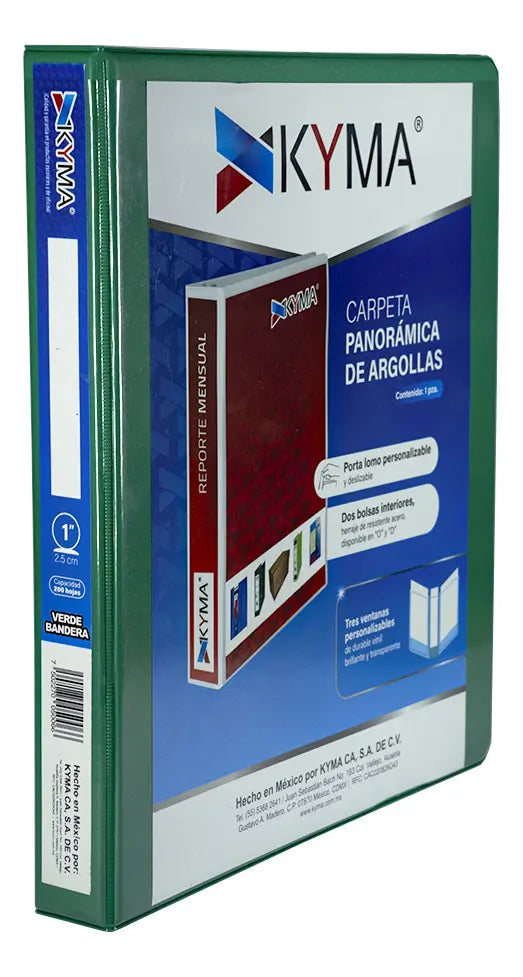 Carpeta Carta 1 PuLG. (2.5 Cm) Kyma - Panorámica 3 Argollas Color Verde