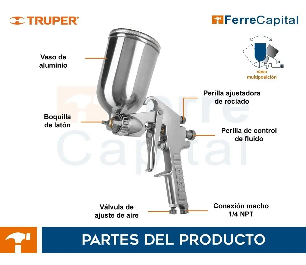 Pistola Pintar Gravedad Boquilla 1.7 Mm Truper 13061