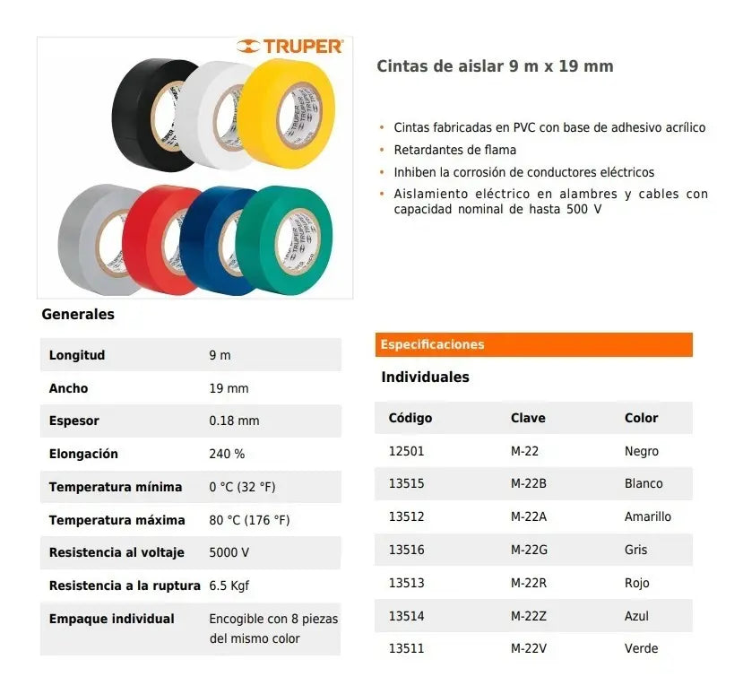 Cinta De Aislar #22 9 Metros Negra Truper 12501