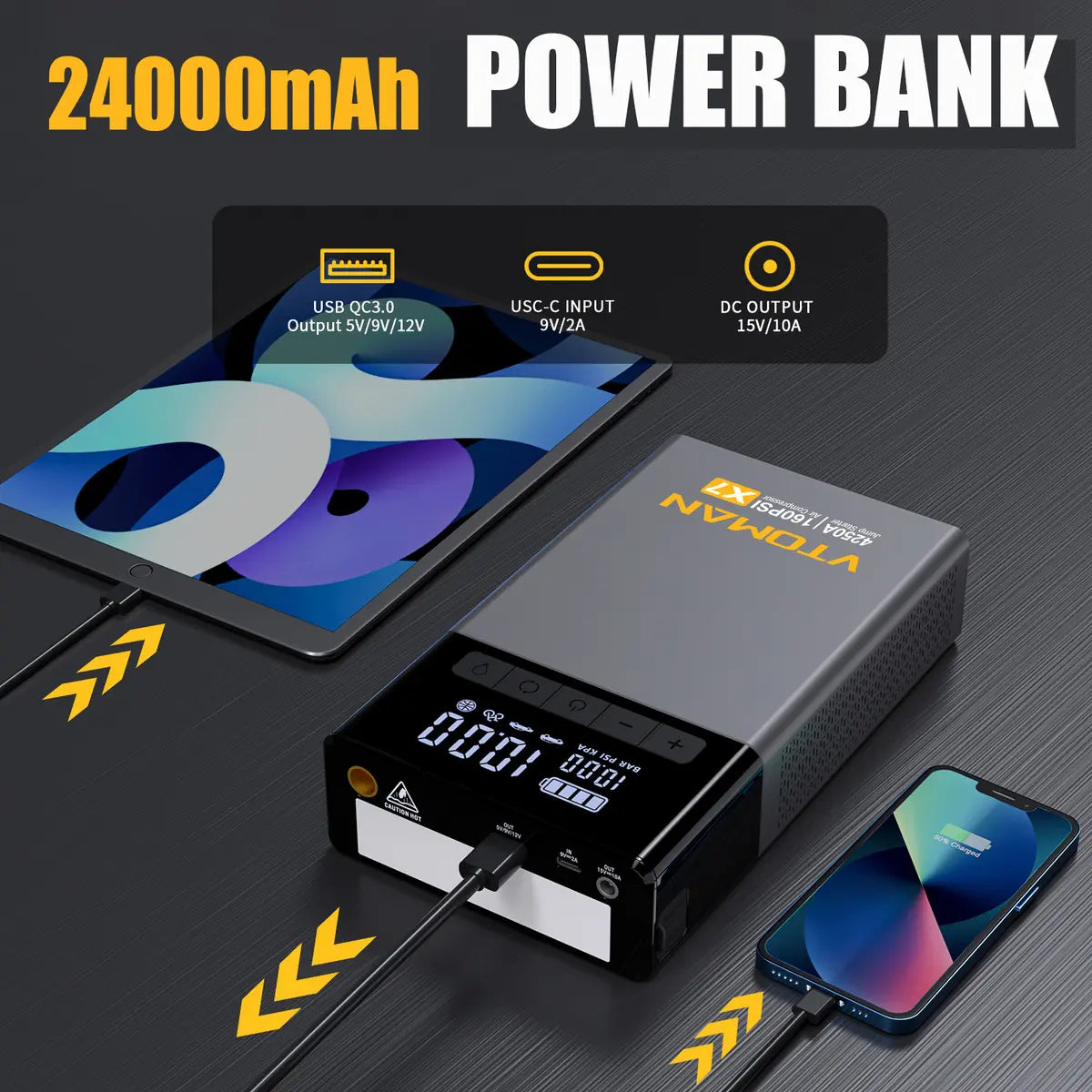 Arrancador de batería Vtoman X7 4250a con compresor inflador color gris