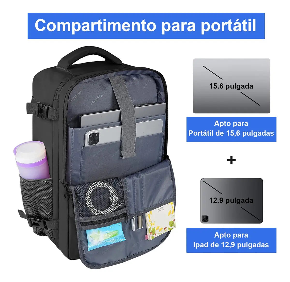 Mochila de Viaje Taygeer 1001 para Laptop de 15.6" con Puerto USB y 35 L Impermeable