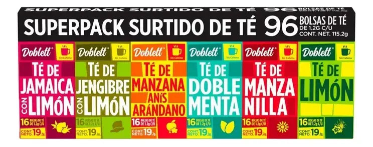 Té Surtido Doblett 96 unidades de 6 sabores Sin Cafeina