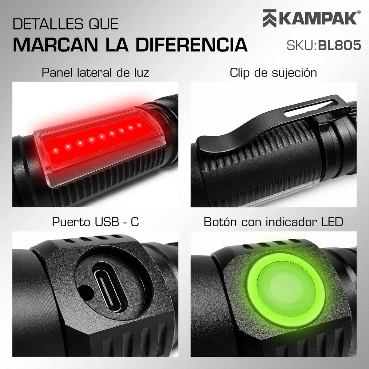 Lámpara Led Portátil Kampak Bl805 Recargable 7 Modos Cob Uv