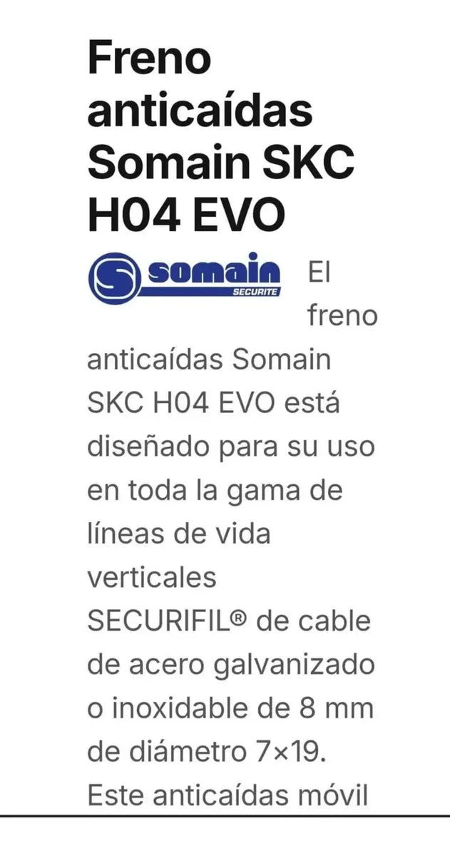 Dispositivo Freno Anticaidas Somain 8mm Para Verticales