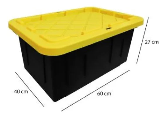 Caja De Plastico Negra Tapa Amarilla 42 Litros Uso Rudo 11ga