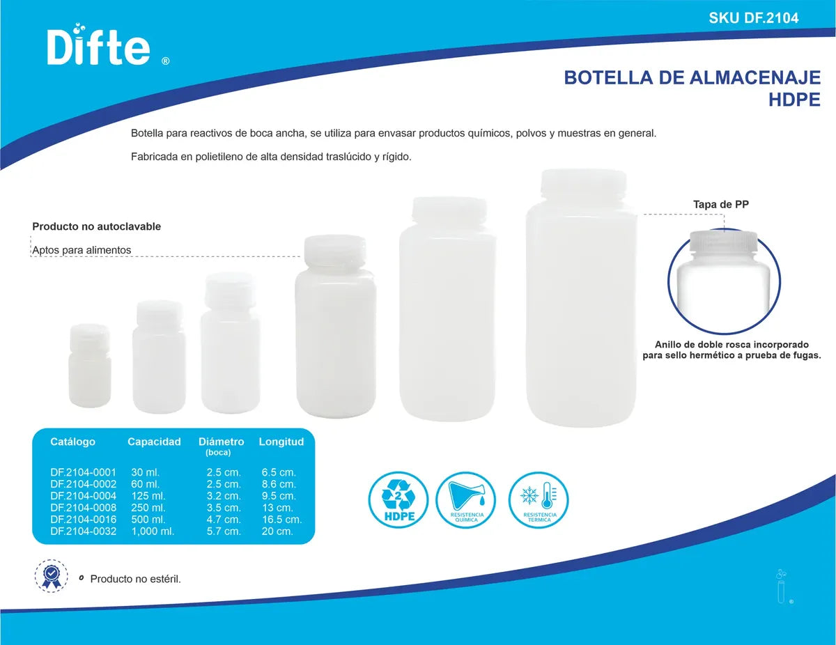 Botella Boca Ancha Plástico (hdpe) 500 Ml