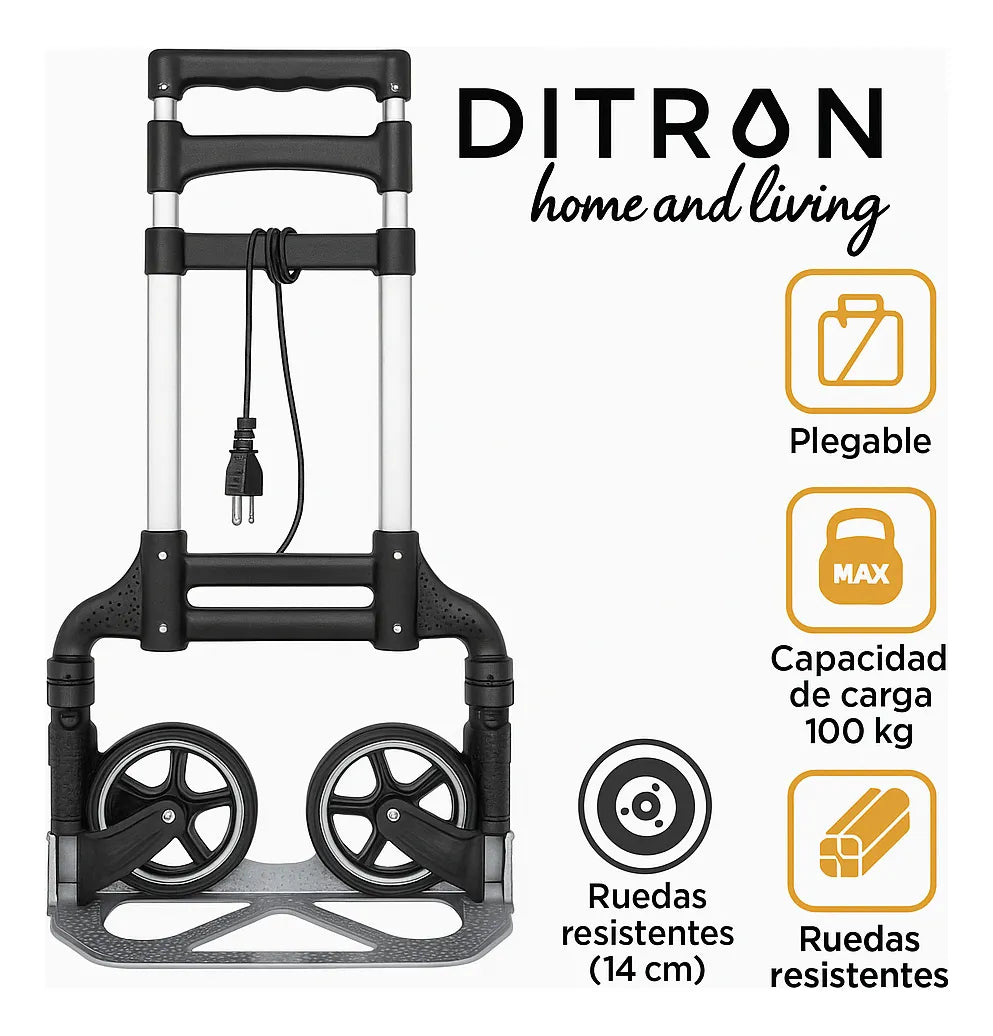 Carro Diablito Plegable Aluminio Portátil 100kg Carga Ditron Color Plateado