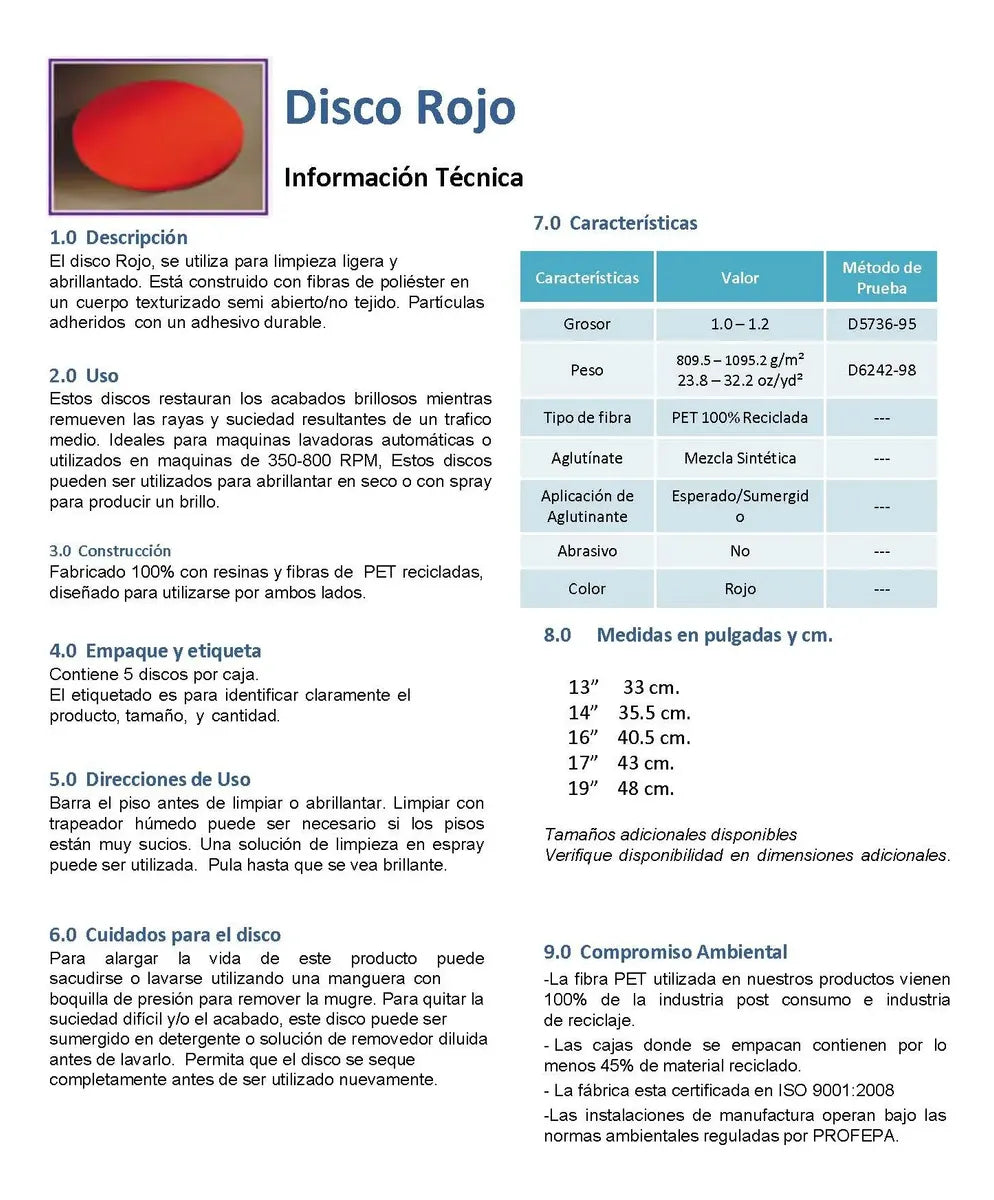 Disco Rojo Para Pulir Pisos | 19 | Caja De 5 Piezas |