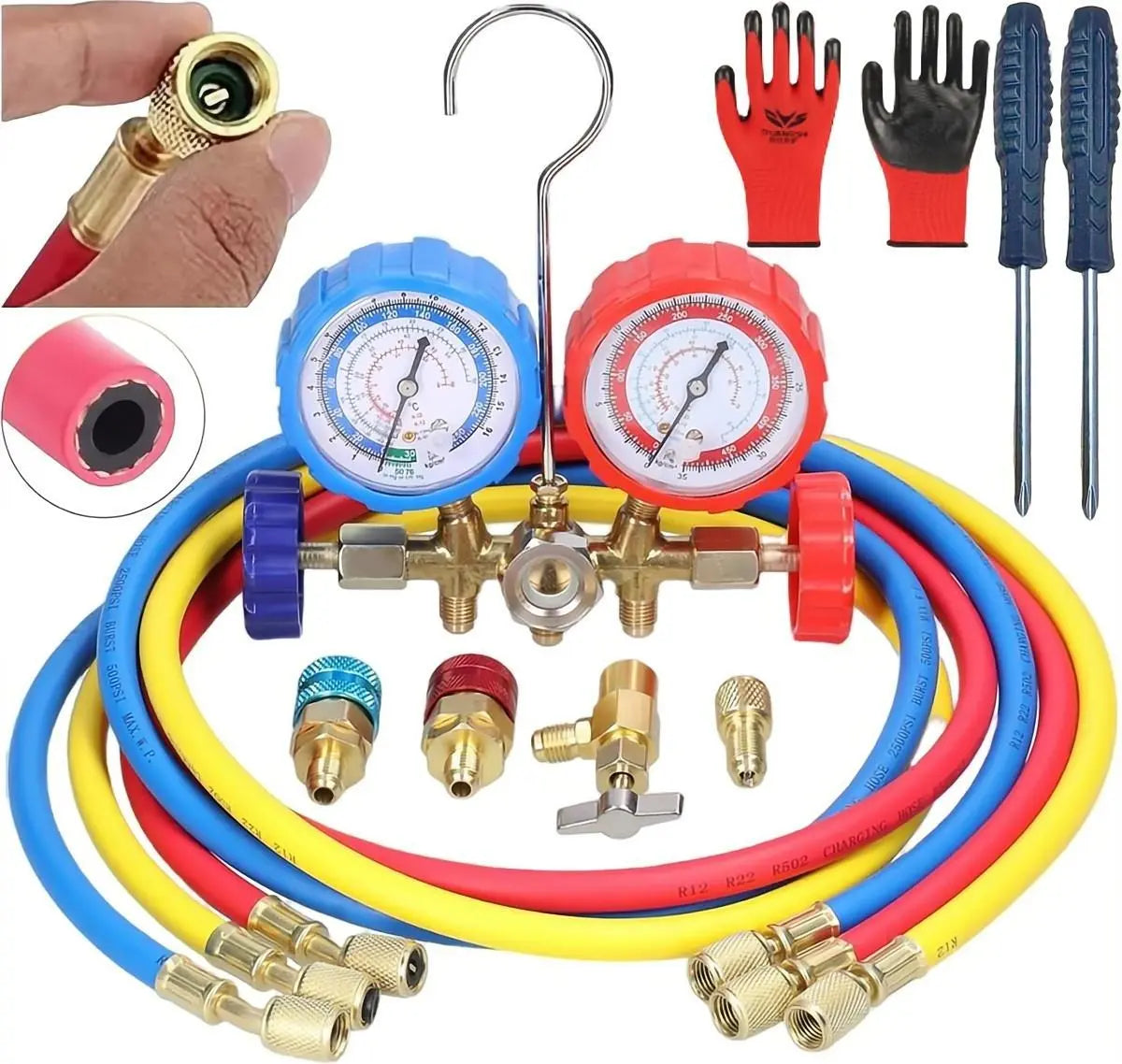 Juego Manometros Refrigeracion R410a R134a R22 R404a+5cabeza