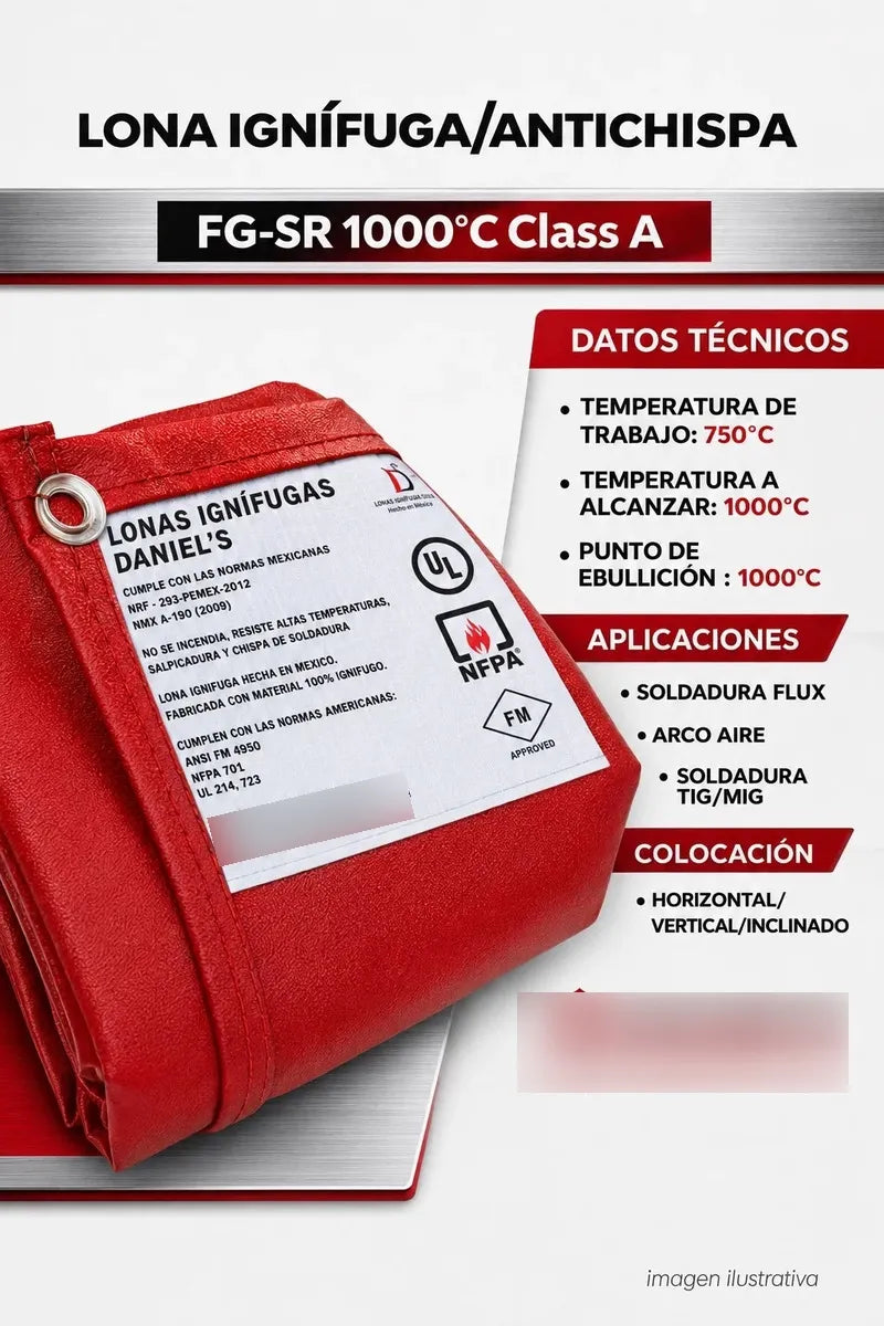 Lona Ignifuga 2x2 Mts Certicada Color Rojo