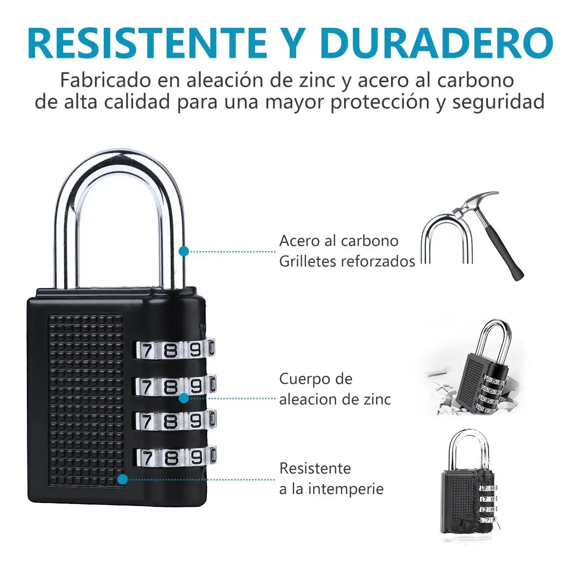 Candado De Combinación De 3 Piezas Con Seguridad De 4dígitos