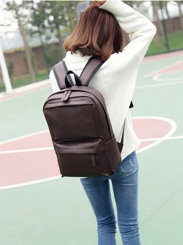 Mochila Para Laptop 15 Pulgadas Mochilas Para Mujer Hombres Impermeable Cuero Pu Retro Moda Casual Bolso De Viaje Escuel