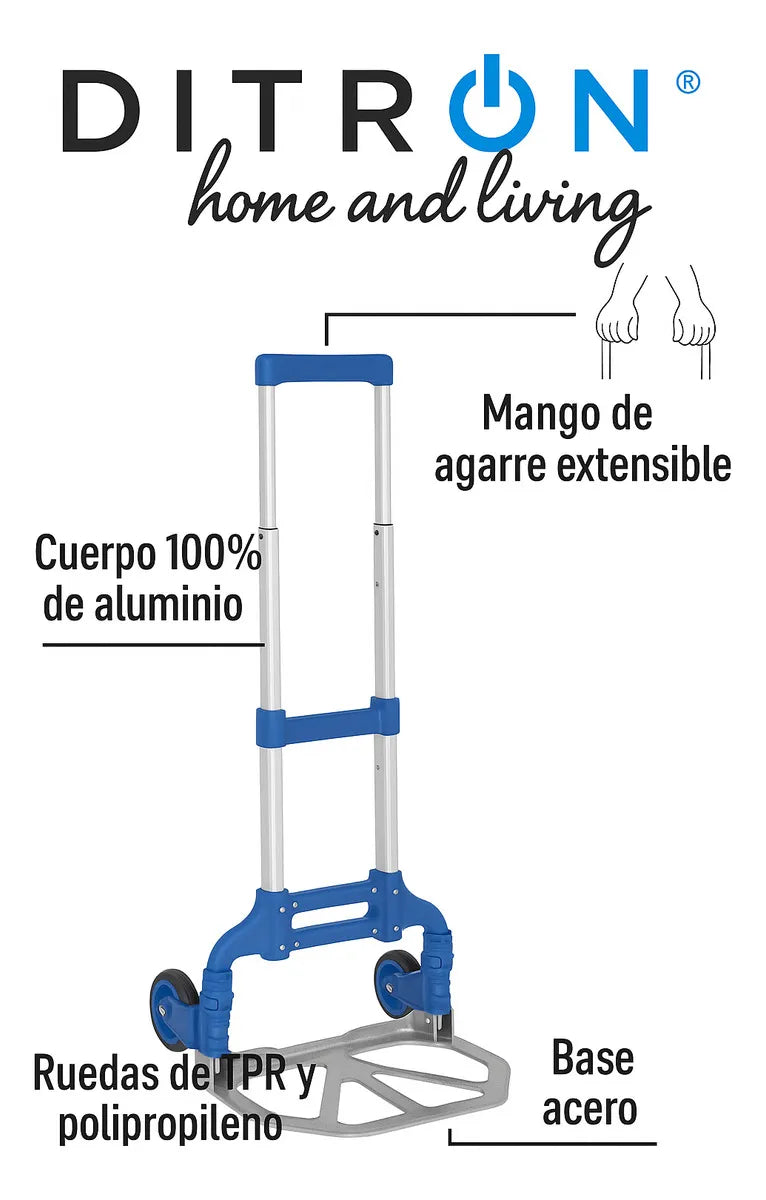 Carro Diablito Plegable Aluminio Portátil 100kg Carga Ditron Color Plateado