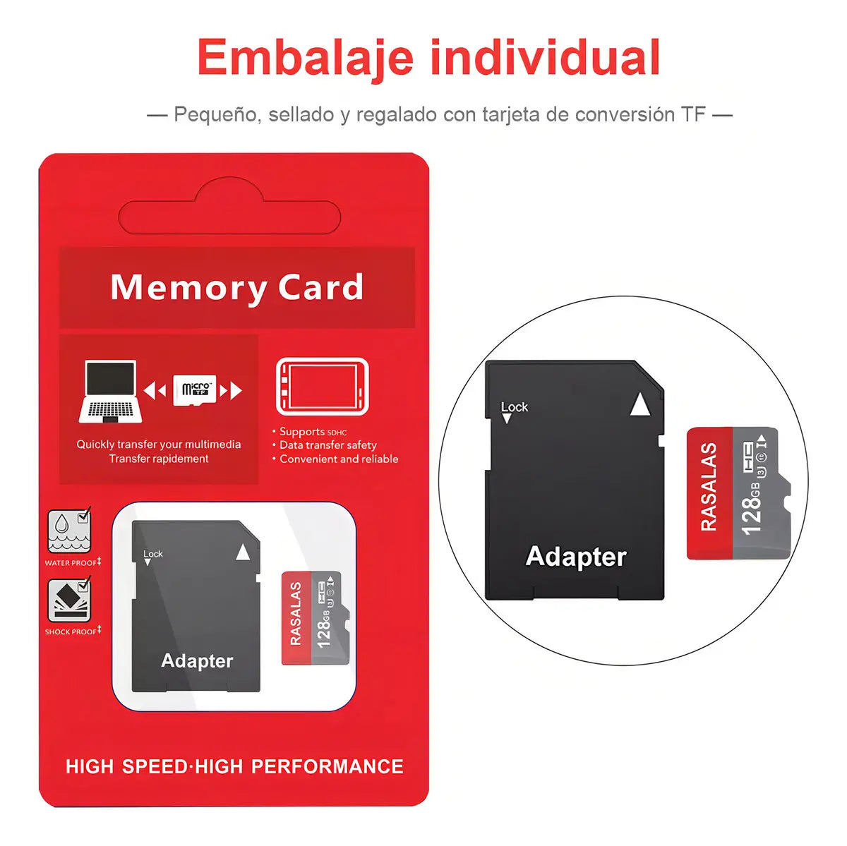 Tarjeta micro SD 128GB Rasalas UHS-I Clase 10 con Adaptador 90MB/s