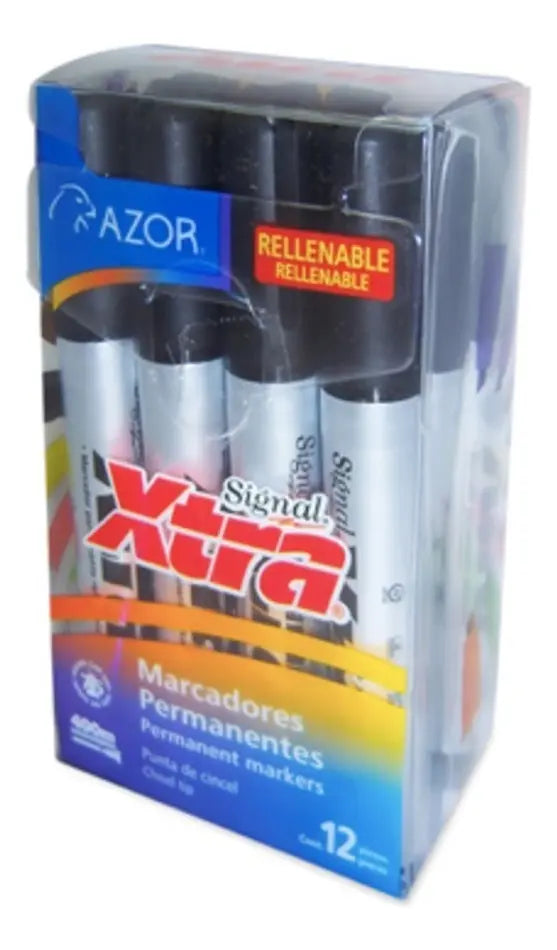 Marcador Permanente Azor Signal Negro 12 Piezas Cincel