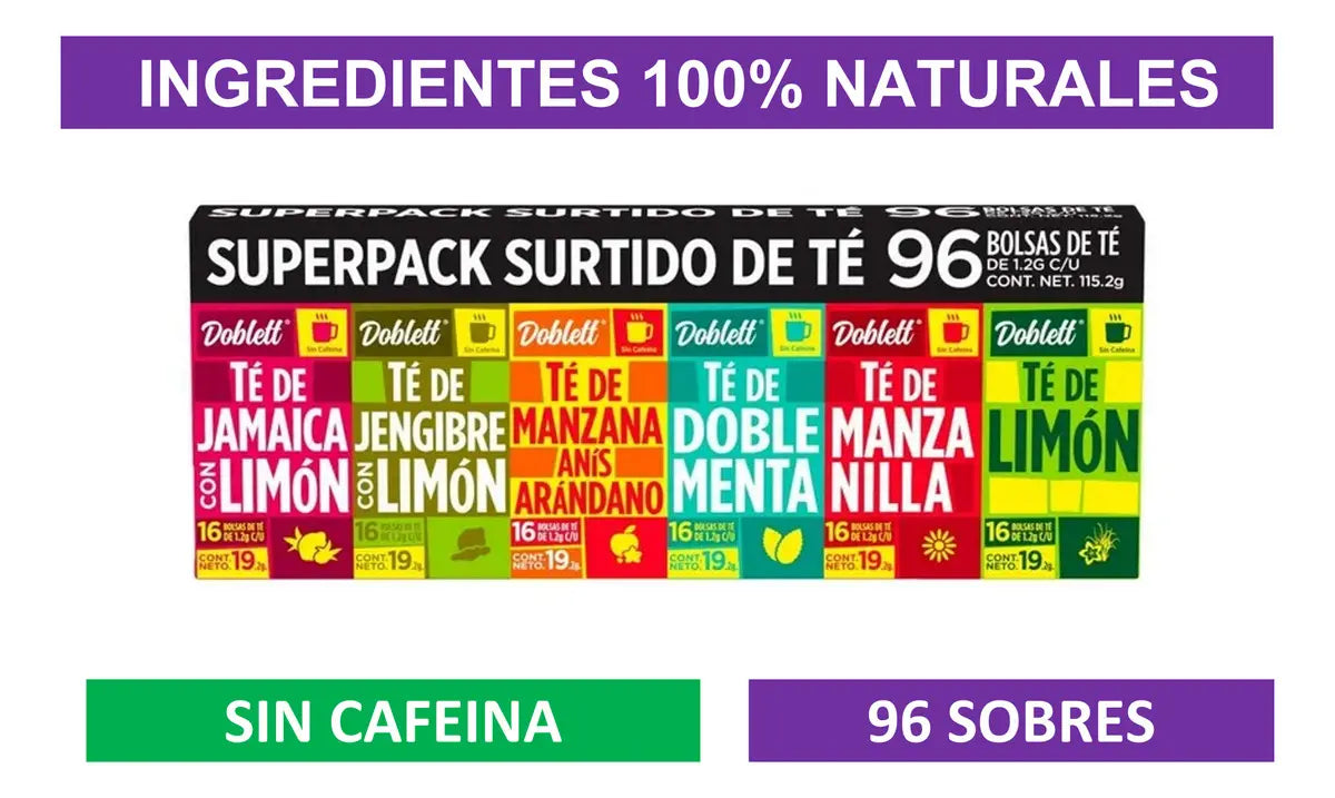 Té Surtido Doblett 96 unidades de 6 sabores Sin Cafeina