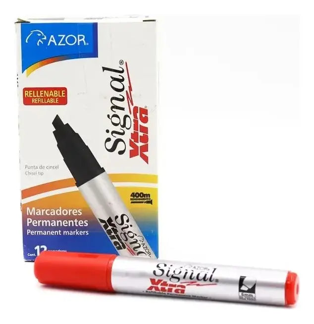 Marcador Permanente Azor Signal Negro 12 Piezas Cincel