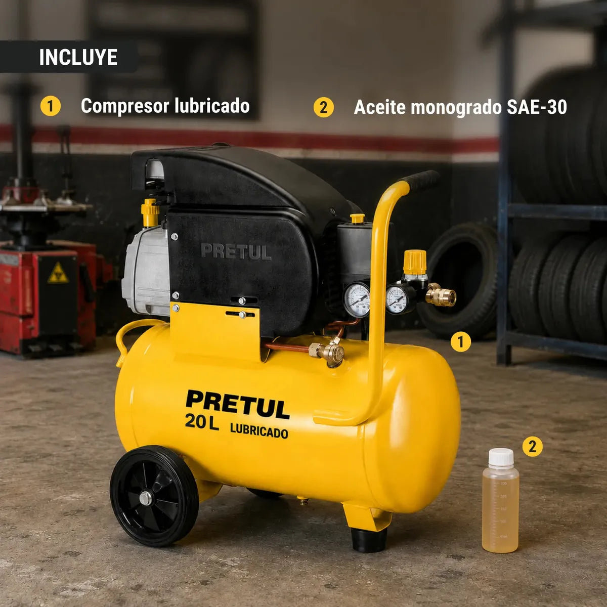 Compresor horizontal lubricado PRETUL, 20L, 2-1/2HP, COMP-20LP