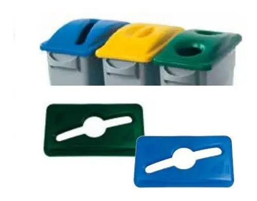 Tapa Mixta De Reciclaje Rubbermaid Para Contenedor Slim Jim Color Azul