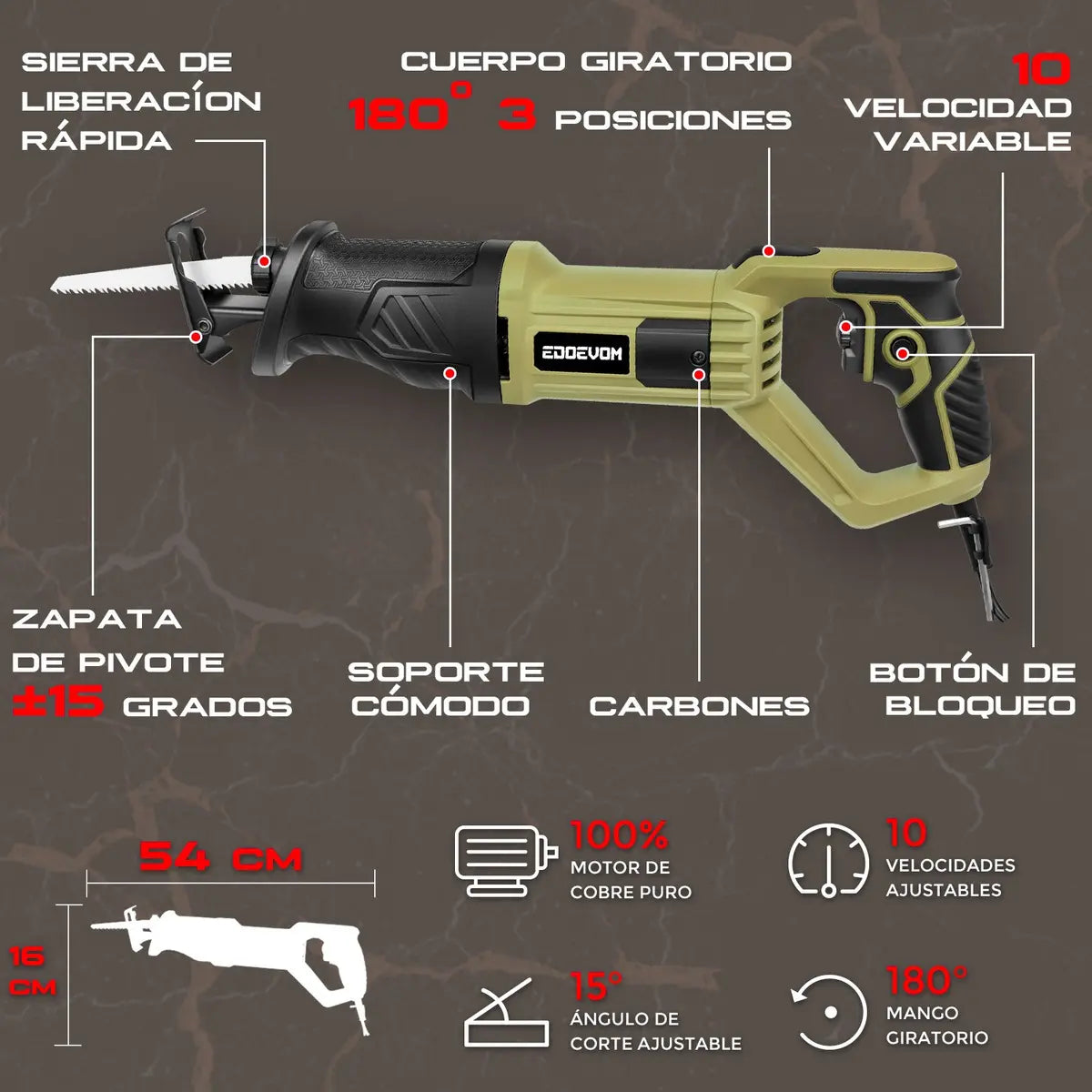 Sierra Sable Recíproca 900w Con Velocidad Variable Edoevom