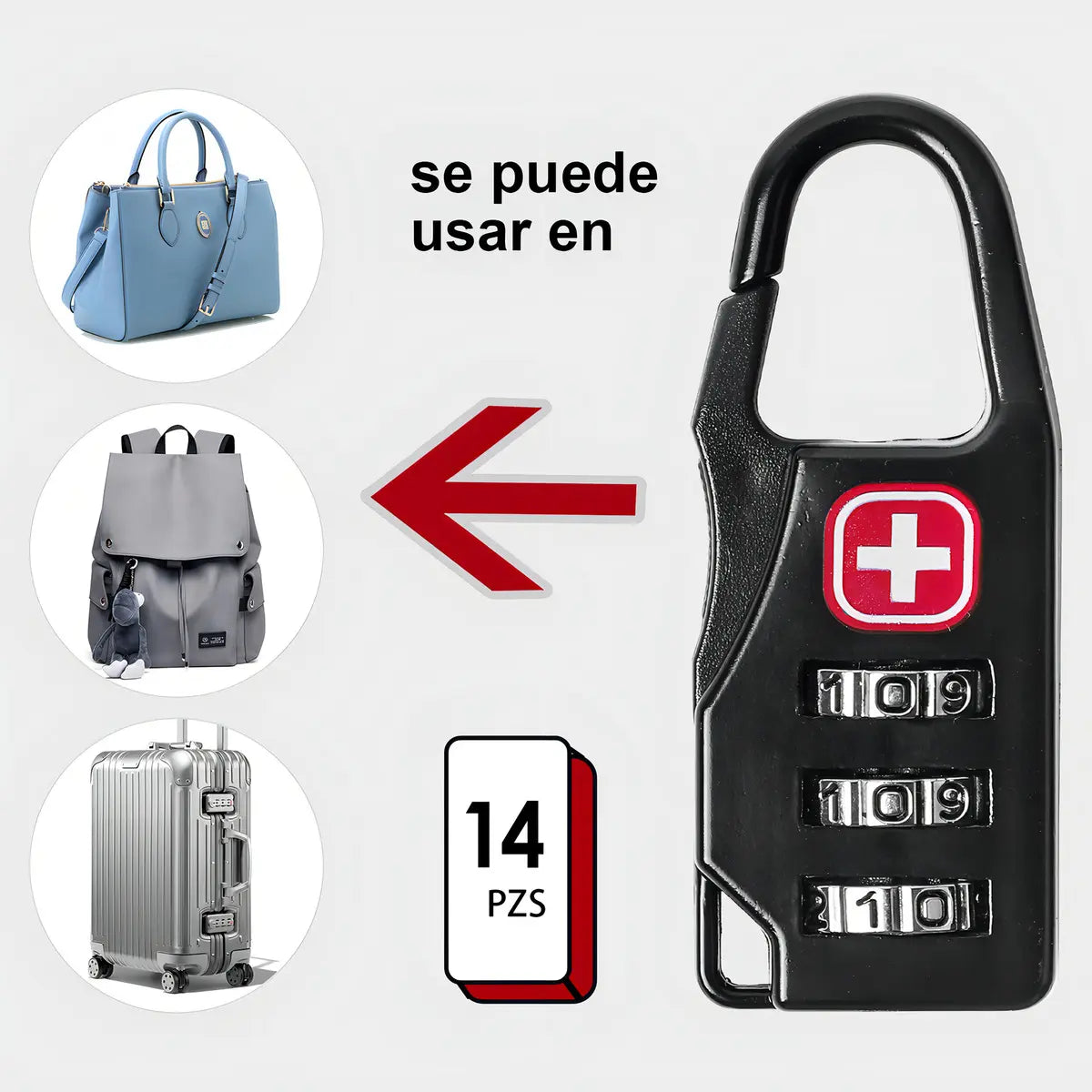 14 Pzs Candados Combinación Aleación Zinc Candado De Seguridad De Aleación De Zinc 3 Dígitos Para Mochilas Maletas Negro