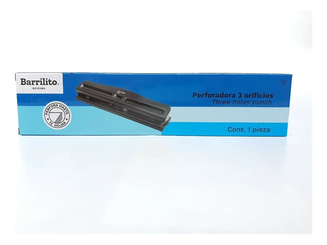 Perforadora Papel 3 Orificios Barrilito Ajustable Color Negr