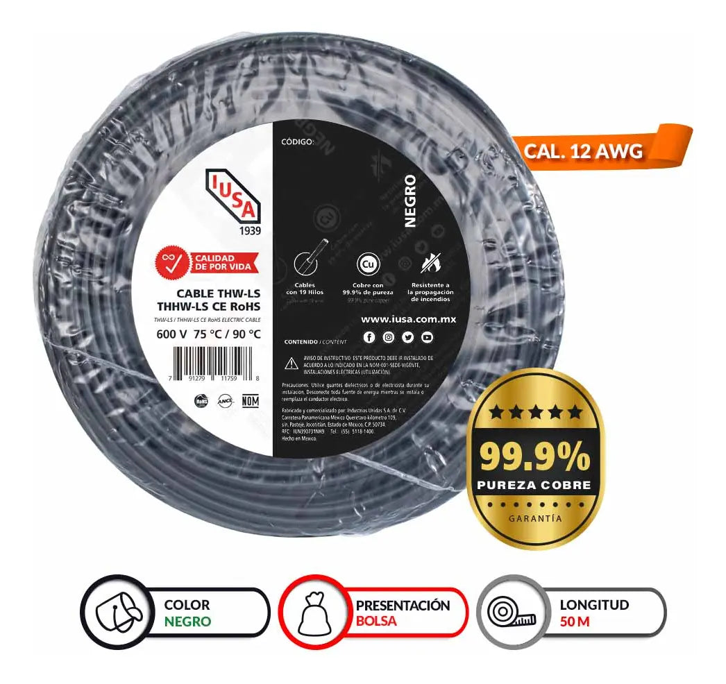 Cable Para Alambrado De Tableros 12 Awg En Bolsa 50 M Color