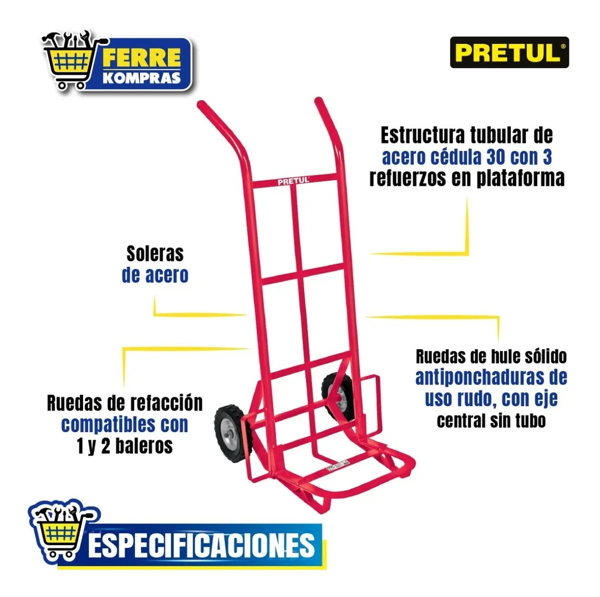 Diablo Carga 100kg Ruedas Sólidas Balero Sen. Fiero 44475