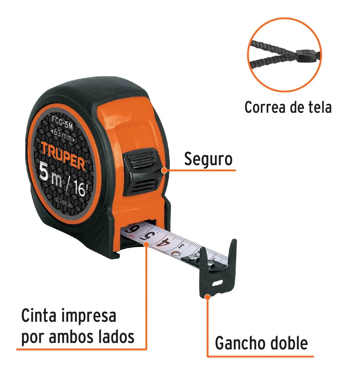 Flexómetro Compacto Con Grip, 5 M, Cinta 3/4' 12772