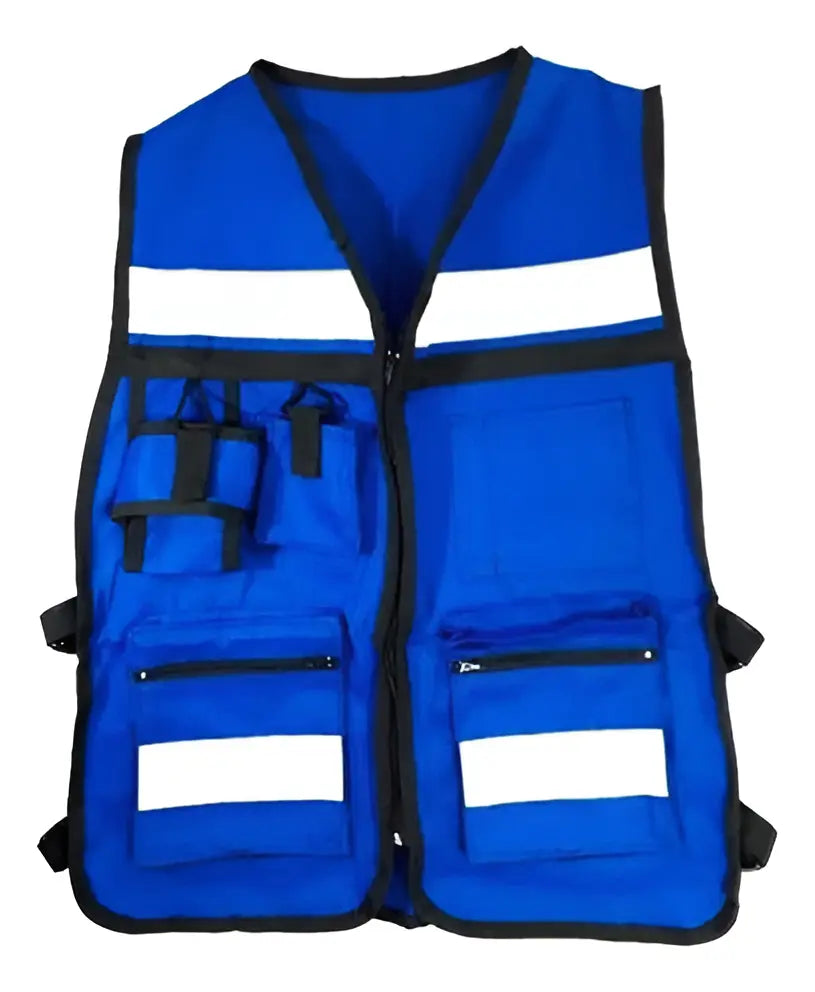 Chaleco Brigadista Seguridad Azul Con Reflejante Ajustable