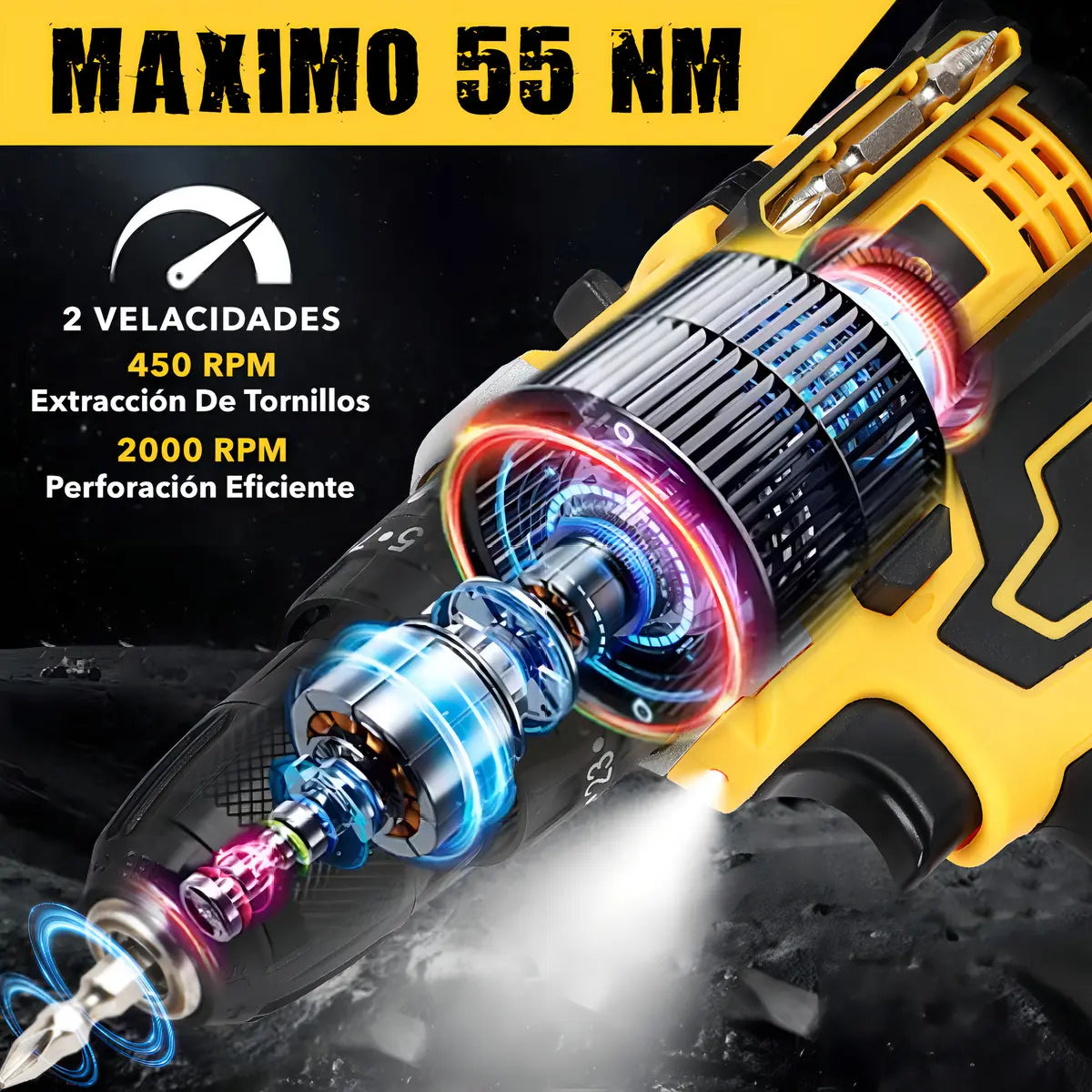 Taladro Atornillador De Impacto Inalámbrico 21v 2 Batería Miwod Miw-dz99 Amarillo