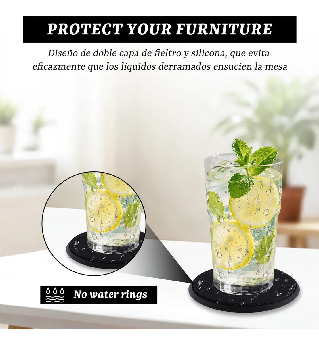 Vasos De Silicona Absorbente Extra Grandes De 10 Cm Con 6 Pu Color Negro