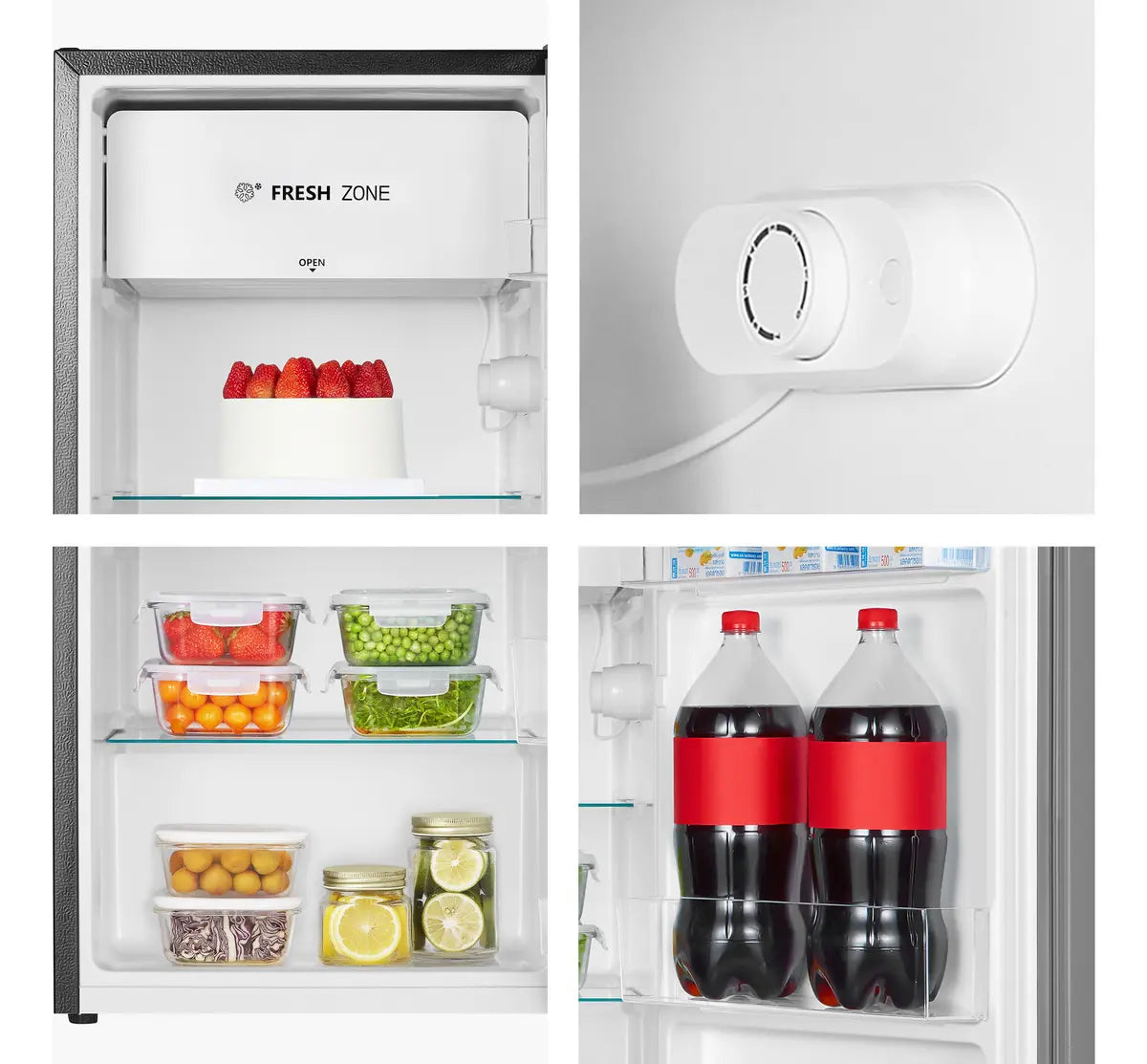 Hisense RR33D6AGX1- Frigobar,3.3 pies cúbicos,Termostato ajustable,Congelador independiente,Estantes para botellas de 2 