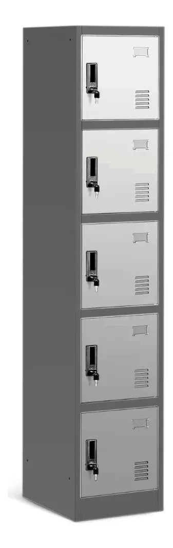 Locker Casilleros Metalico 5 Puertas Llave Cerradura Eke Gris