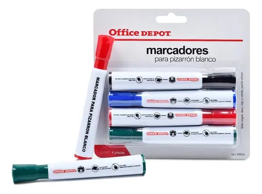 Marcadores Pizarrón Blanco Office Depot 4 Pzas Surtidos Alcohol