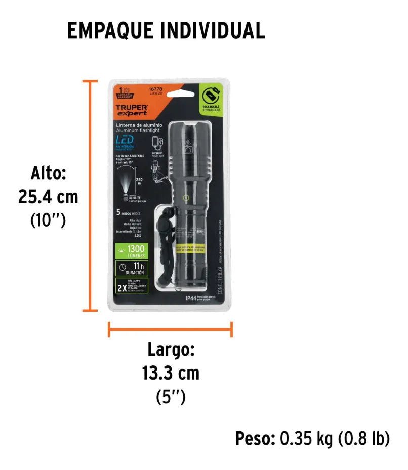 Linterna Led Recargable De Aluminio 670 Lm