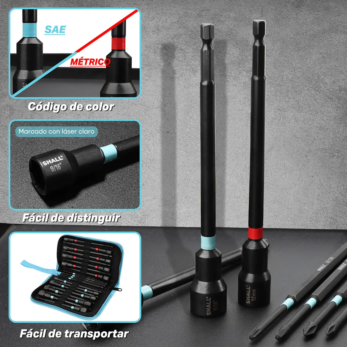 Juego De Dados Y Puntas Magneticos Para Taladro Destornillador 6'' 20pzs, SAE Y Métricas Adaptador Para Taladro Extendid