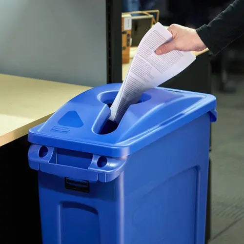Tapa Mixta De Reciclaje Rubbermaid Para Contenedor Slim Jim Color Azul