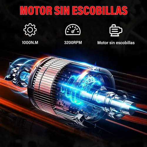 Pistola de Impacto Eléctrica Inalámbrica Goncon 1000Nm para Llanta con 2 Baterías y 11 Dados